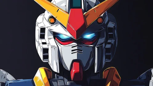 Mecha head-on portrait showcases cel-shaded anime armor lighting