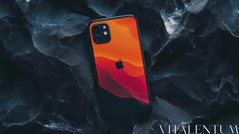 Orange and Red Gradient iPhone Display on Textured Dark Background