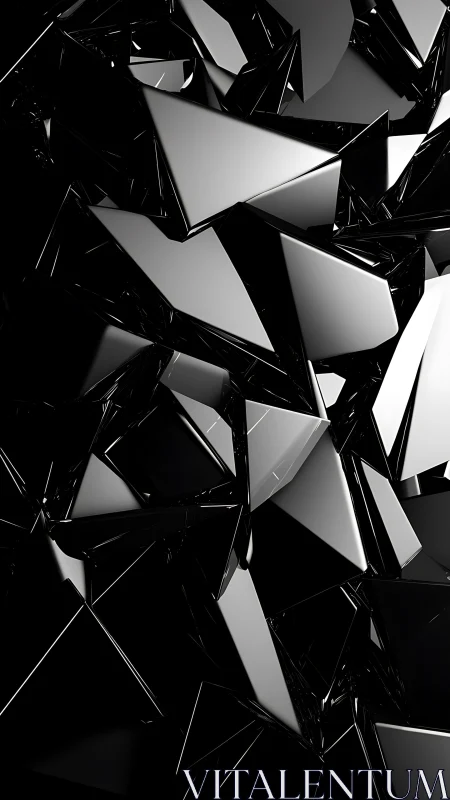 Shattered black chrome shards form dense abstract structure