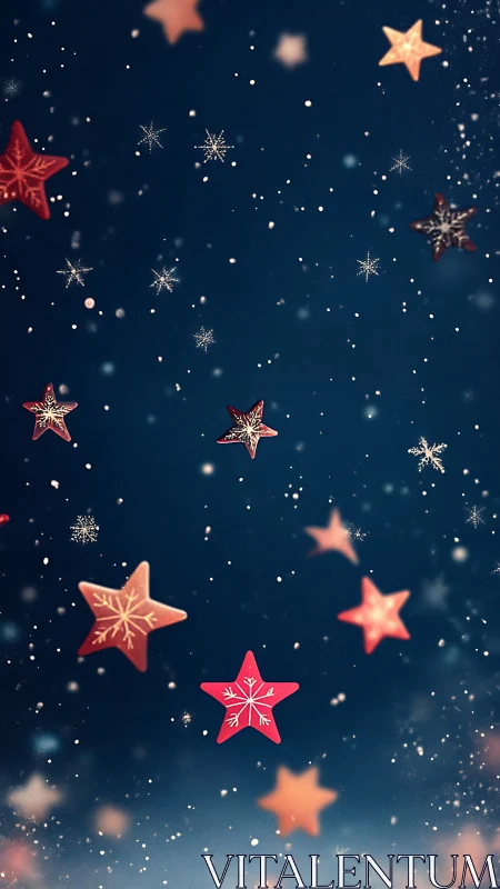 Glistening holiday star confetti drifts through a winter night