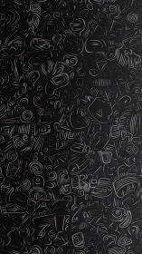 Playful black and silver doodle maze full of hidden shapes.