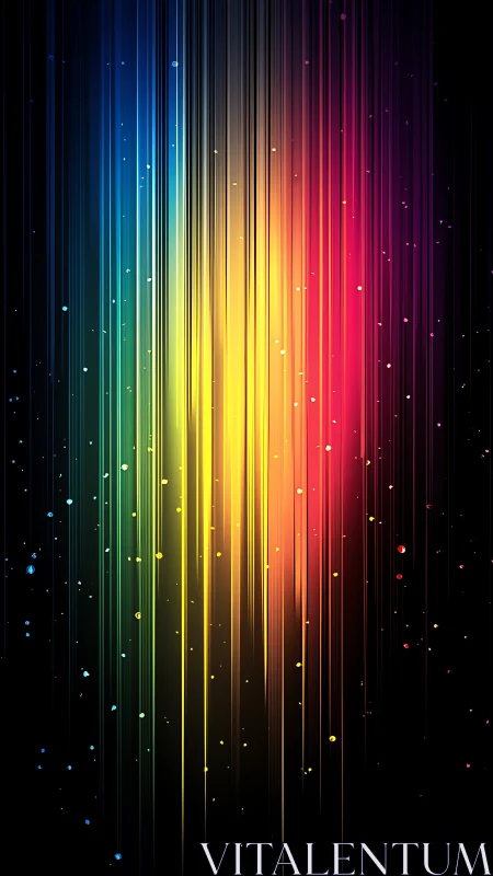 Prismatic light streams fall like neon rain through silence