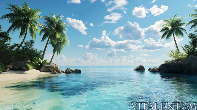 Tropical Paradise Cove with Palm-Fringed Beach.