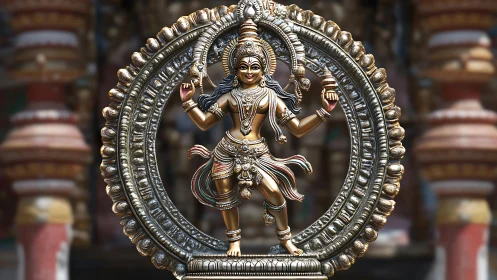 Graceful bronze Nataraja statue dancing in a radiant circle.