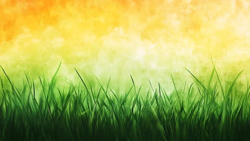 Sunlit meadow grasses under a glowing golden sky.