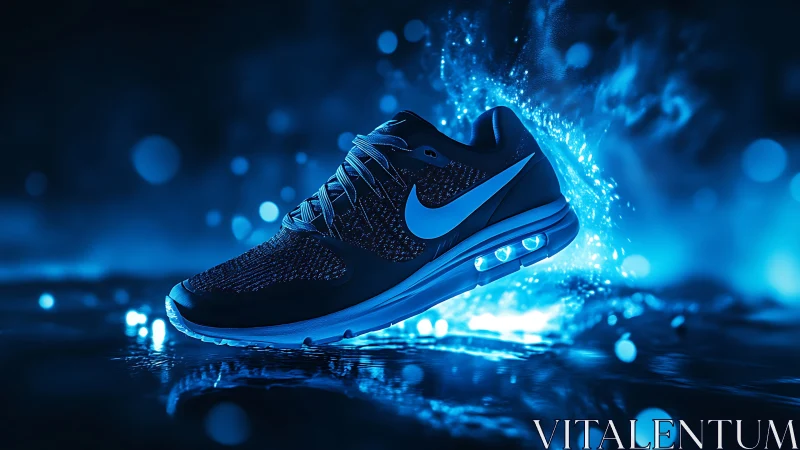 Neon-charged running shoe ignites a futuristic blue storm.