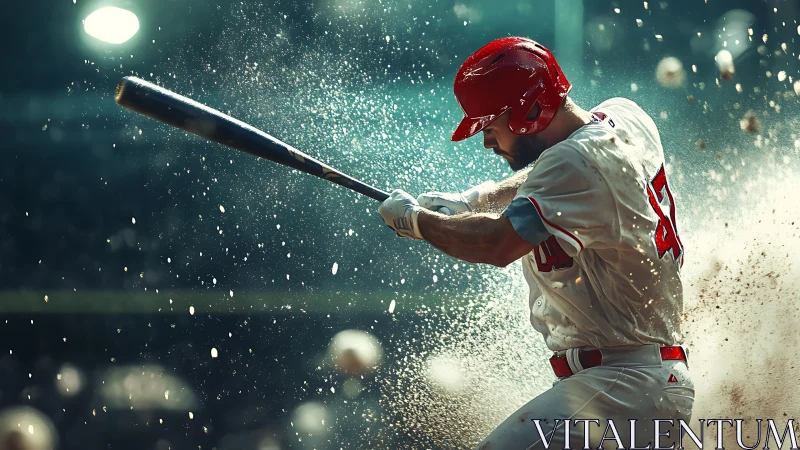 Powerful baseball swing frozen in a thrilling stadium moment.