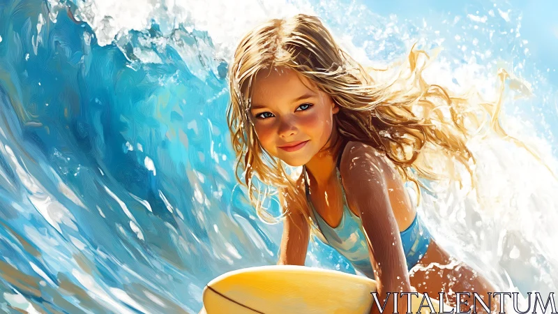 Hydrodynamic surf portrait of young rider in breaking wave.