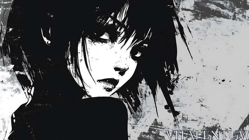 Monochrome punk portrait with splattered ink textures.
