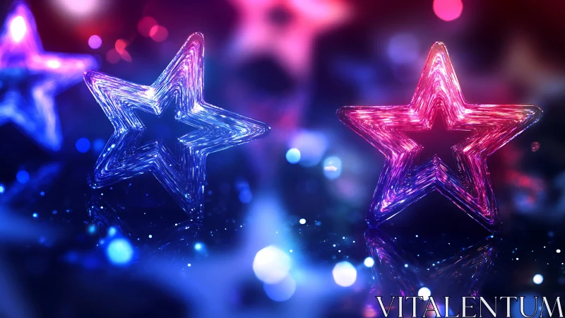 Glowing neon star shapes shimmer softly in dreamy light