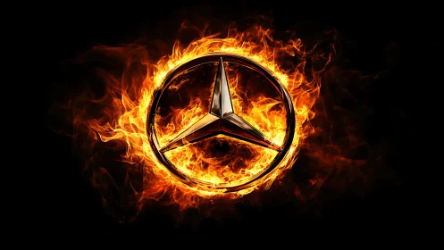 Mercedes-Benz Logo Engulfed in Flames. Luxury Brand Power.