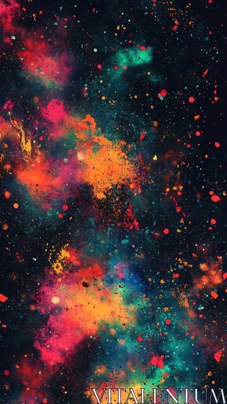 Colorful cosmic splatter drifting across a starry night sky.