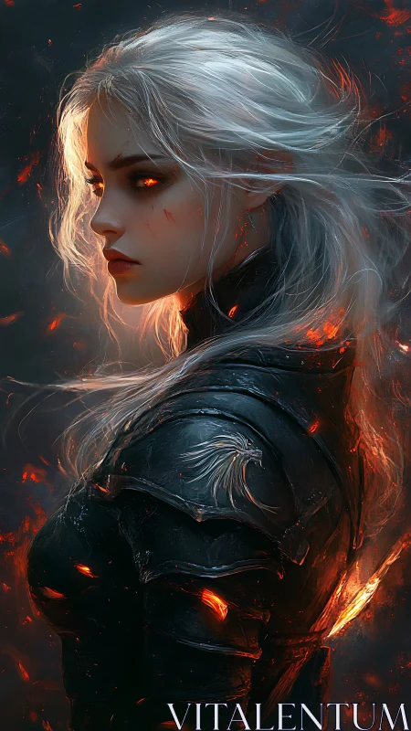 Ember-eyed warrior profile in burning dark armor study.