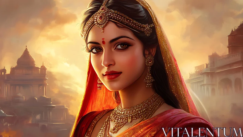 Digitally rendered Indian bride portrait with warm volumetric lighting