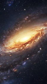 Golden spiral galaxy glows warmly in the quiet of deep space