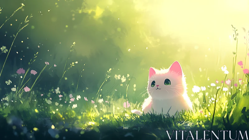 Glowing Moments: A Kitten's Golden Garden Dream.