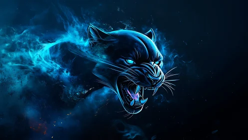 Stellar panther erupts from neon nebula with cosmic snarl