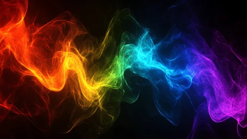 Colored light wisps form a continuous spectrum on black background