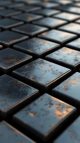 Procedurally lit metallic tiles exhibit micro-surface wear and gloss