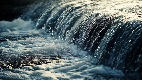 Quiet river cascade catching late afternoon light.
