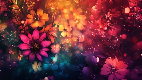 Luminous flowers bloom in radiant warm and cool light