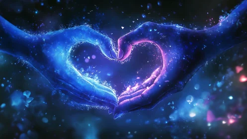 Luminous Heart Hands: Neon Digital Energy Sculpture.