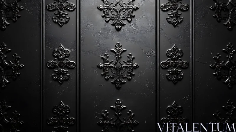 Baroque black wall panels with ornate gloss relief motifs.