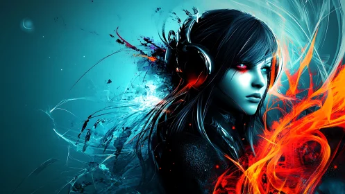 Midnight DJ between icy waves and neon firestorm.