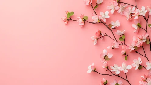 Pink Flowering Branches on Soft Background.