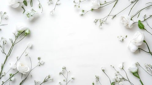 White Carnations and Baby's Breath Flat Lay Arrangement.