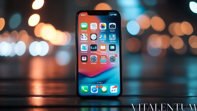 iPhone Home Screen with Colorful Apps and Bokeh Backdrop