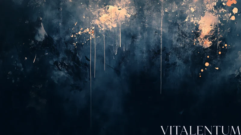 Dark abstract canvas with copper splashes and drips.