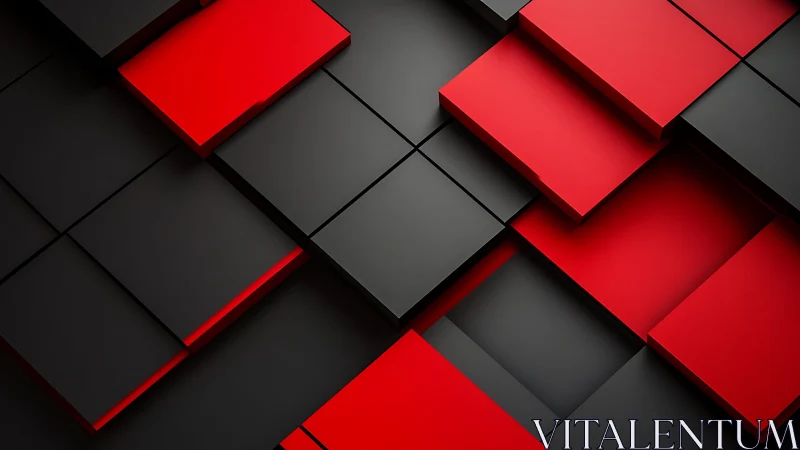 Modern 3D Abstract Red and Black Geometric Cubes Pattern.