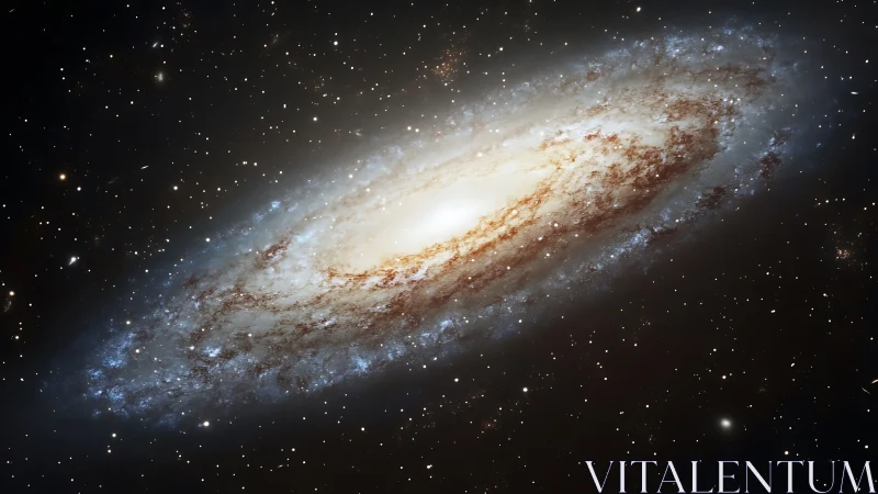 Photorealistic spiral galaxy core with luminous dust lanes.