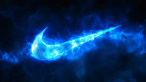 Cyberpunk swoosh emblem in neon volumetric plasma field.