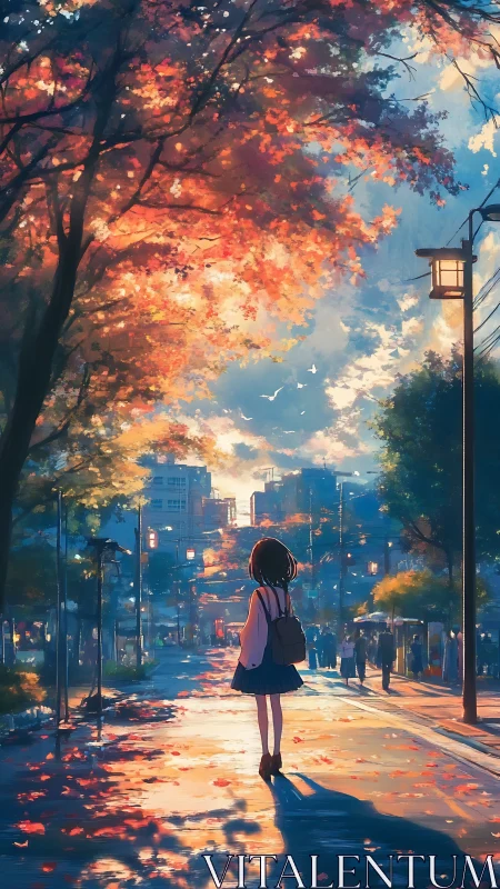 Autumn-lit city street where a quiet walk meets soft wonder.