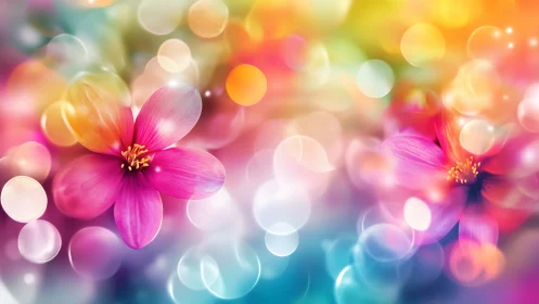 Vibrant Pink Cosmos Flowers with Soft Golden Bokeh Glow
