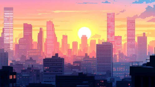 Neon sunrise drenching a dreaming pastel megacity skyline.
