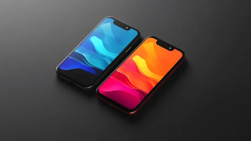Two modern smartphones with vibrant screens on dark surface.