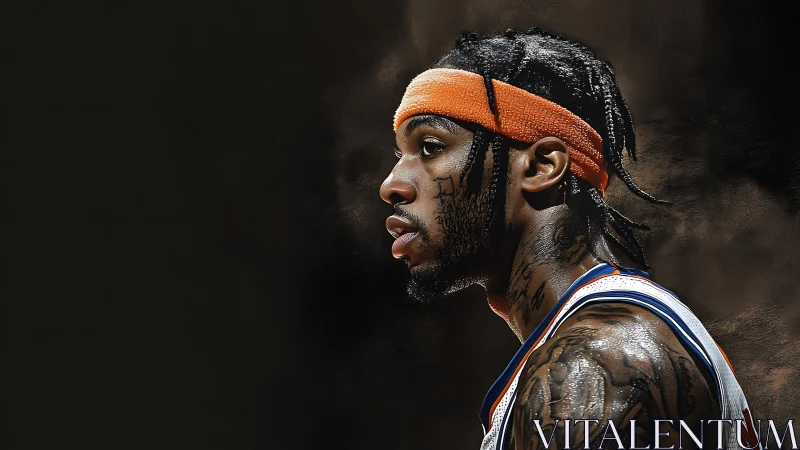 Basketball player in profile view wearing orange headband