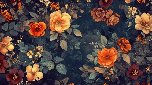 Botanical Illustration: Warm Florals on Dark Ground.