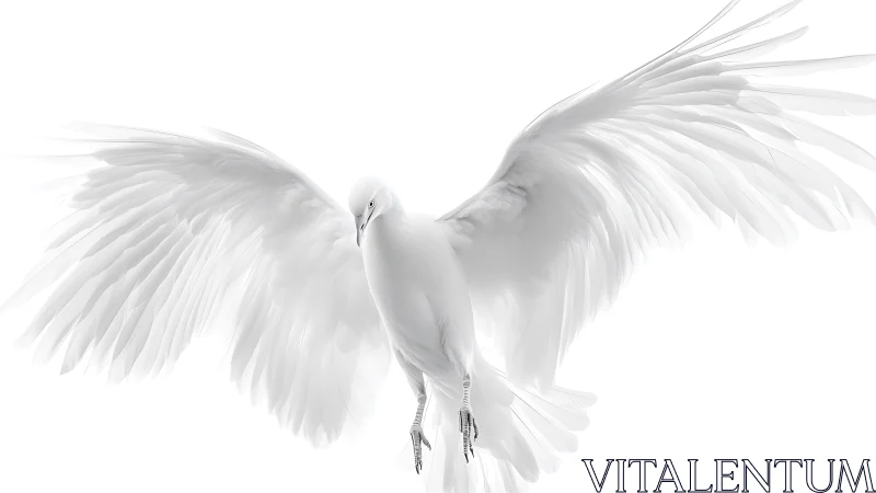 Elegant white bird in flight, minimalist style, dramatic wingspan.