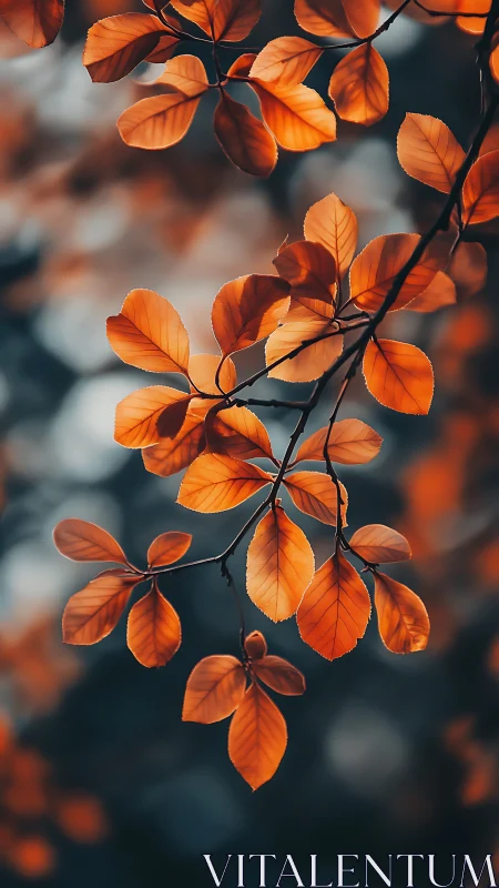 Orange foliage on thin branches against soft dark background.