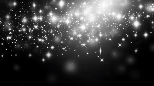 Bright white light particles scatter across dark gradient field