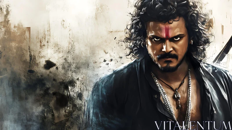 Storm-eyed warrior king stalks through splattered urban dusk.