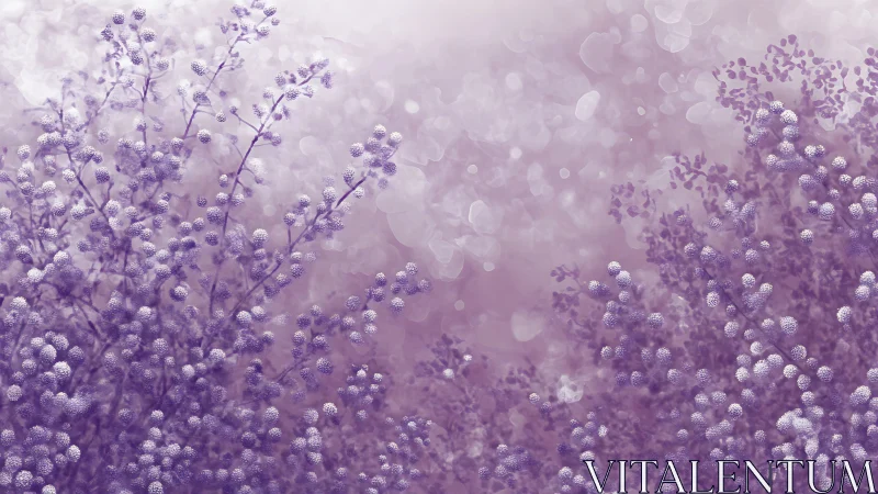 Purple botanical branches with clustered buds in haze.