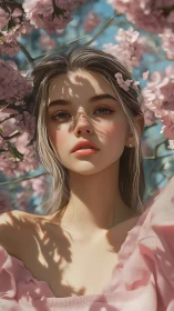 Soft daylight portrait under cherry blossoms with dappled shading