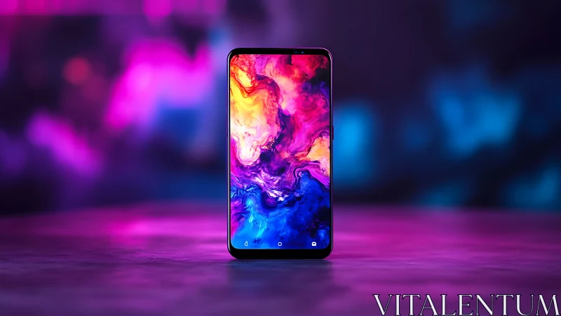 Modern Smartphone Glows with Vibrant Digital Art Swirls