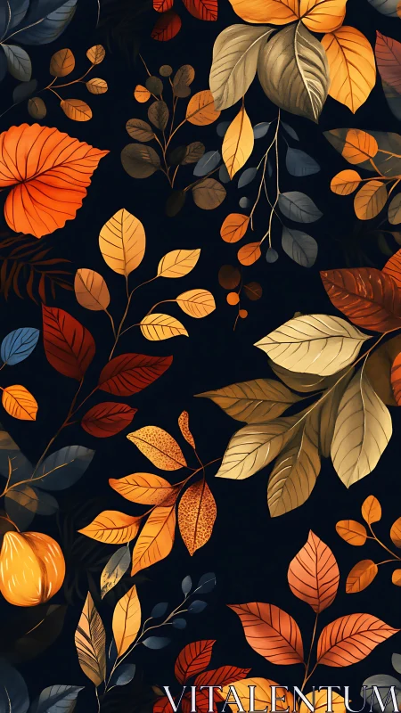 Autumn foliage pattern renders layered leaves in warm contrast