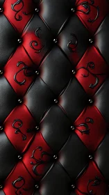 Red black tufted leather pattern shows ornamental contrast